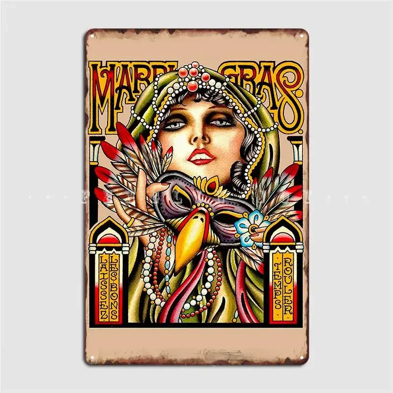 Mardi Gras Vintage New Orleans Art Deco Print Metal Sign Wall Cave Pub Garage Personalized Painting Décor Tin Sign Posters