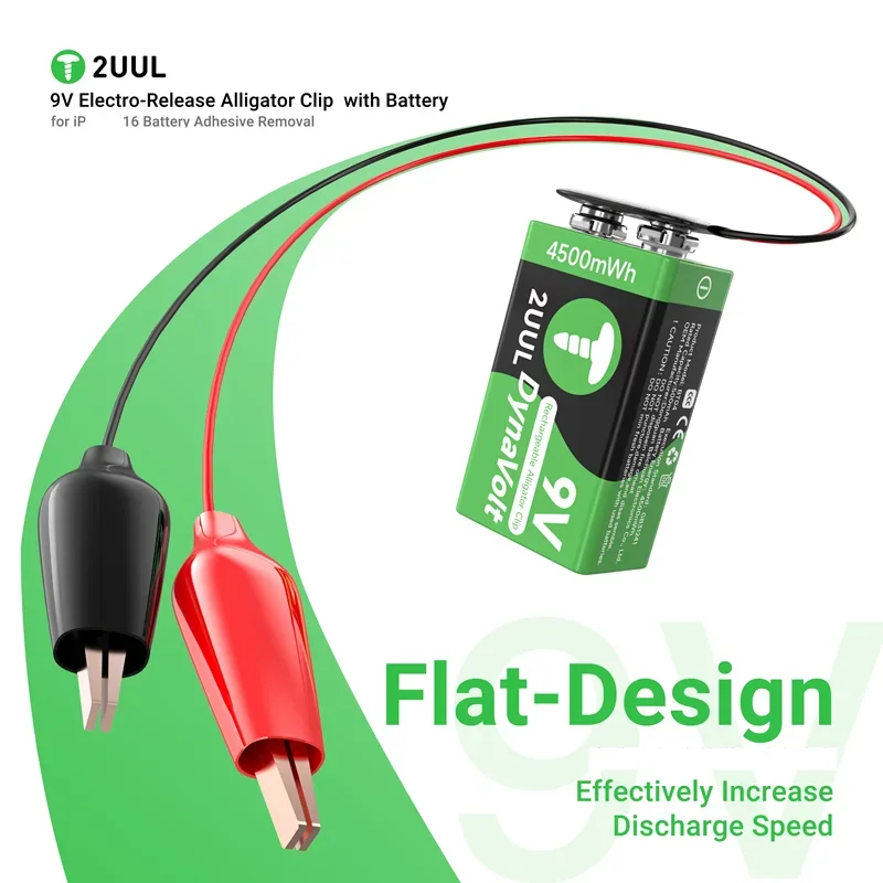 2UUL BT04 9V Electro-Release Alligator Clip with Battery for IP16 Adhesive Removal Safe Quick Release Repair Hand Tools