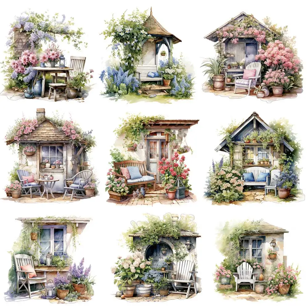 Garden Watercolor Painting Design Iron-on Transfer For Clothing DIY Washable T-shirt Thermal Sticker Spring Cottage Life Patches