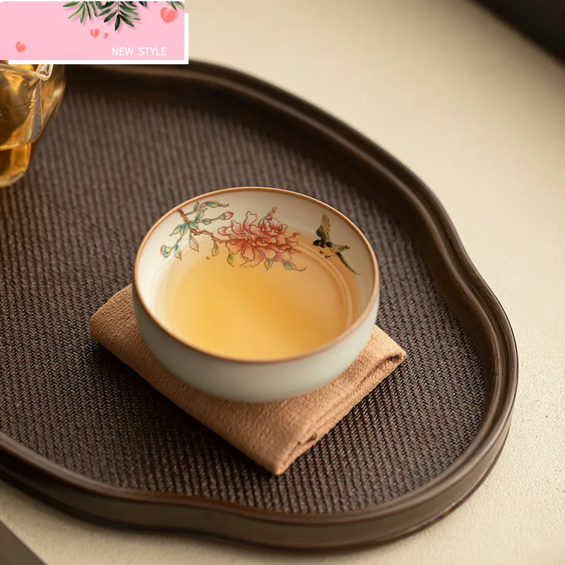 

Ru Kiln Lard Jelly Tea Cup Zen Ceramic Dragon Egg Master Cup Tasting Mug Flower And Bird Tea Bowl Puer Cups Teaware Collection