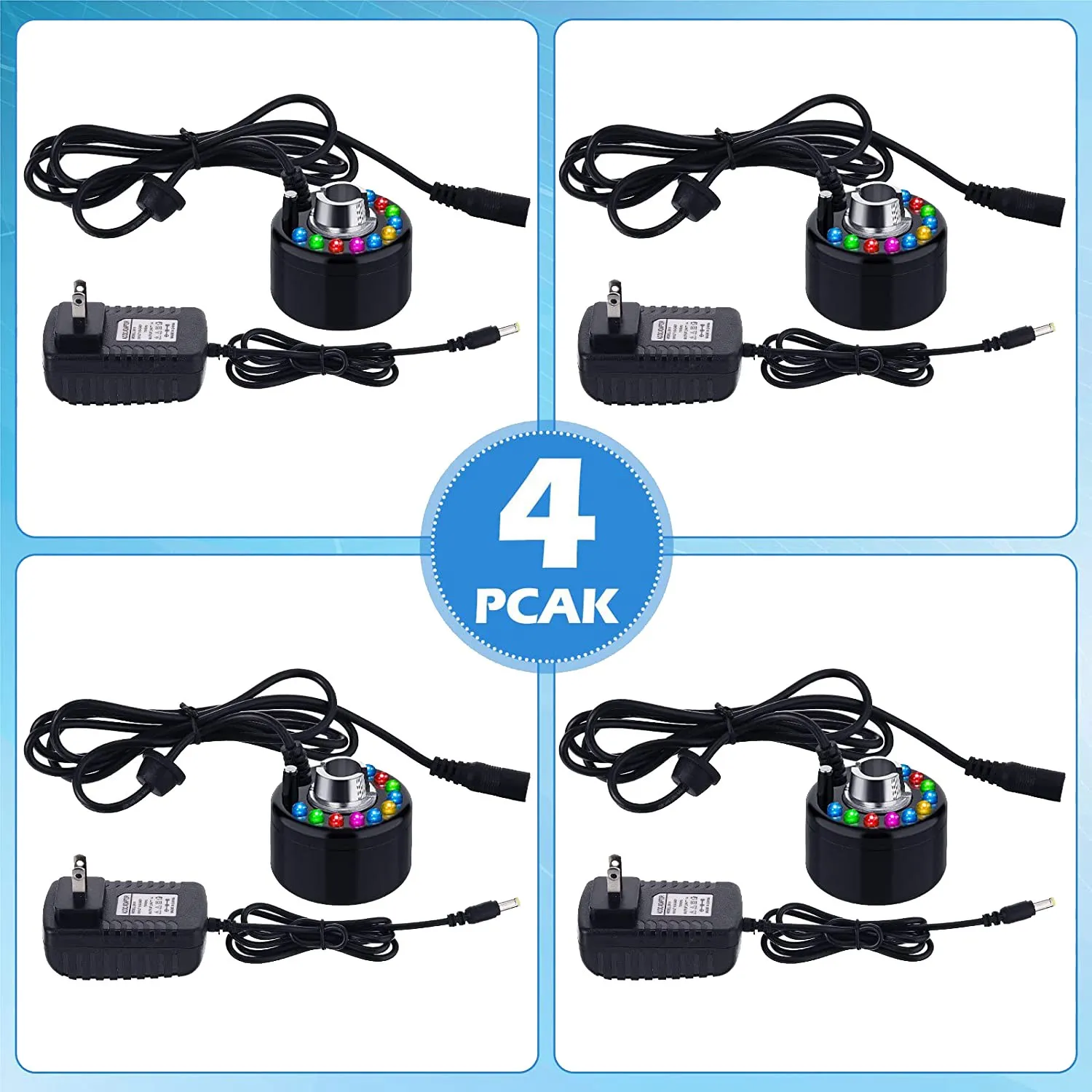 

AA50-4 Pcs Halloween Mist Maker Ultrasonic Fogger Water Fountain Pond Fog Machine LED Mister US Plug