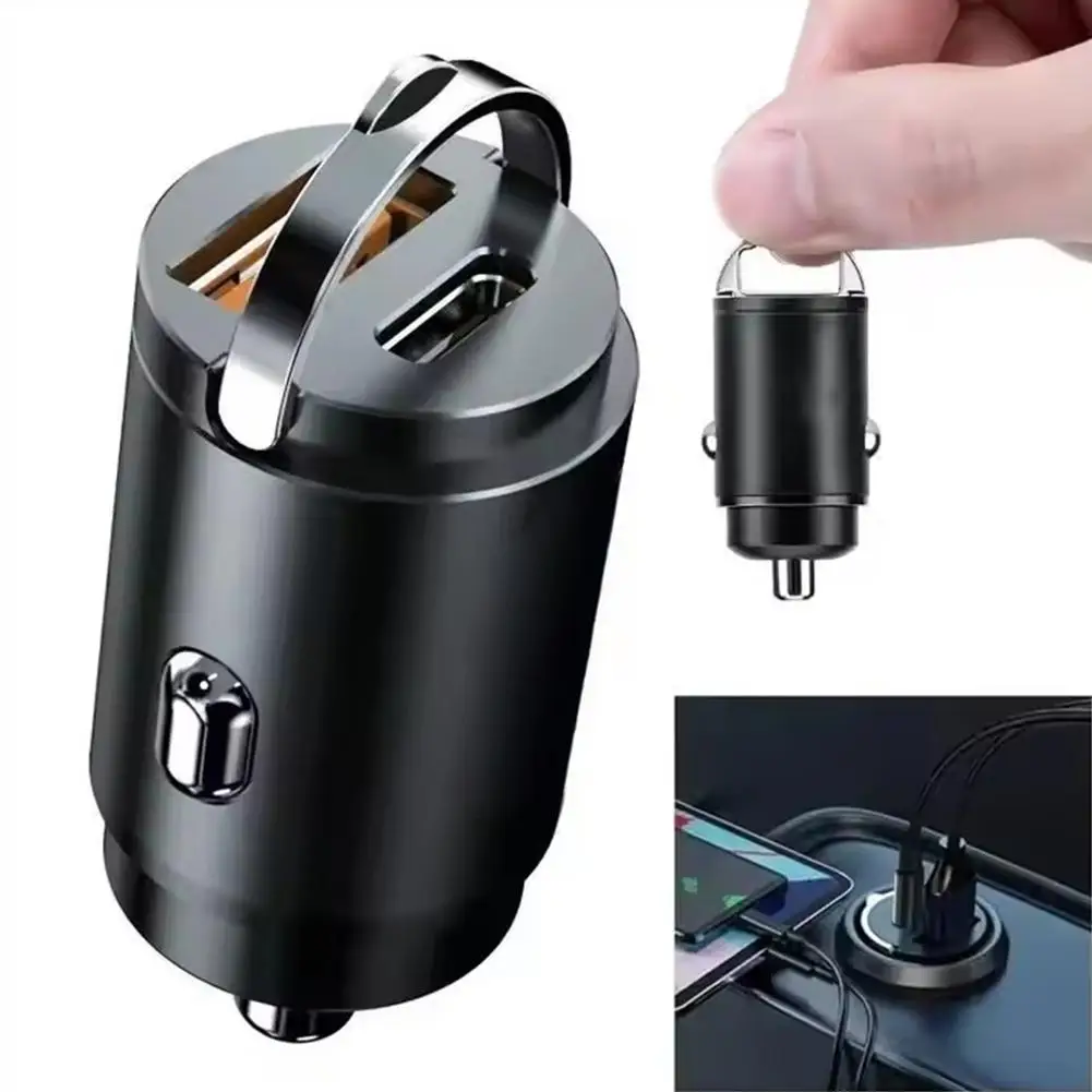 Schnellladegerät mit zwei Anschlüssen, universelles Super-Schnellladegerät fürs Auto, 100W Autoladegerät, Mini-USB-Typ-C-Sicherheits-Autoladegerät, 12-24V