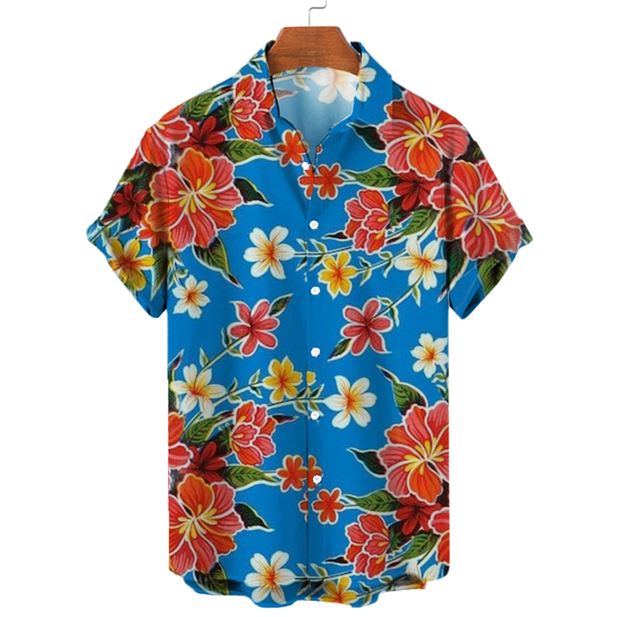 Summer fashion Northeast big flower men's short-sleeved shirt Hawaiian daily casual lapel men's tops plus size men's shirt