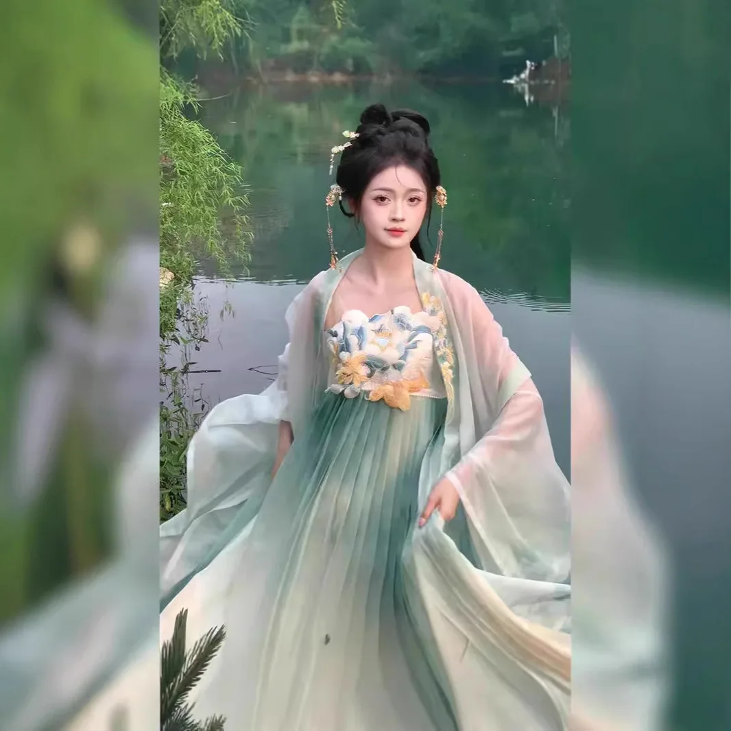 

Одежда Хань, древний стиль, четыре сезона, весенняя юбка Cheok, китайский традиционный костюм с вышивкой и лето