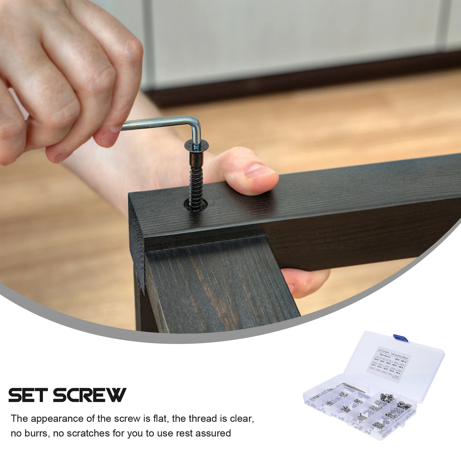 

1 Set Stainless Steel Socket Grub Screw Assortment Kit For Engineering Repair Tools Durable High Torque Load Capacity Flat Head