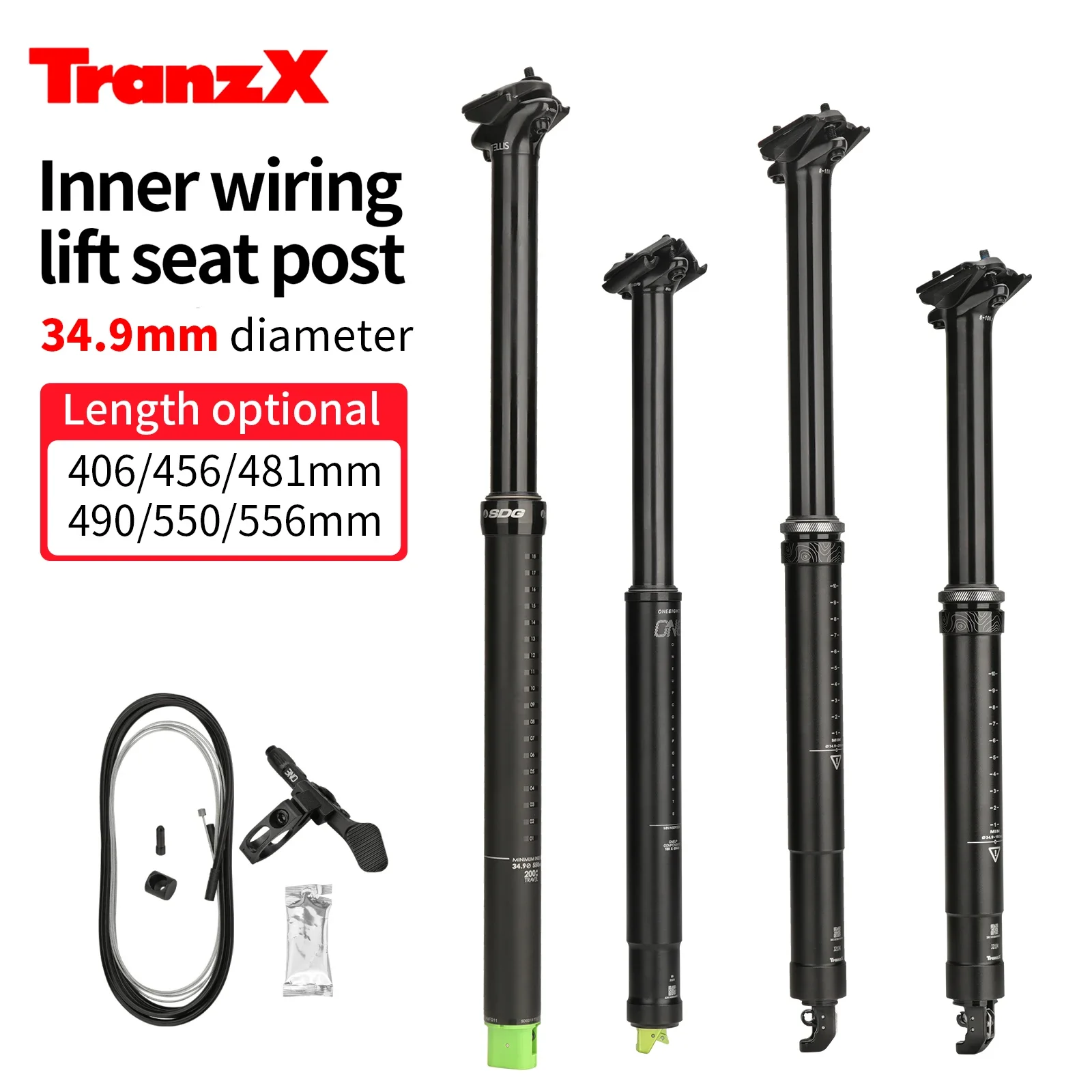 

TranzX +RAD 34.9mm DH folding bike cycling Bicycle Seatpost For MTB Internal 170X489MM stroke Lifting AIR Seat Tube