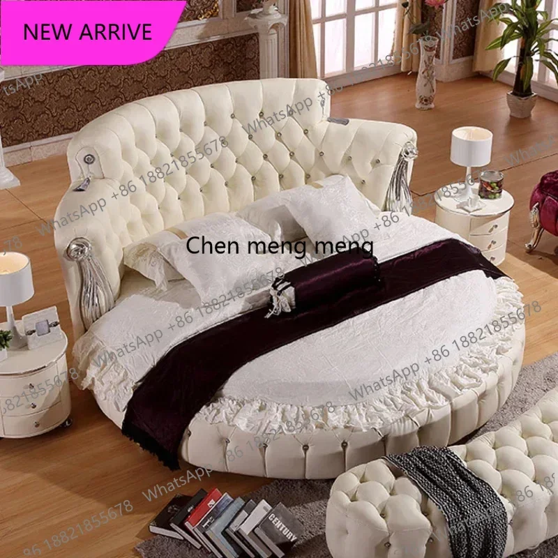 M183 New Light Luxury Master Bedroom, Wedding Romantic Home, Genuine Leather Round Bed, Double Bed, Deluxe And Grand