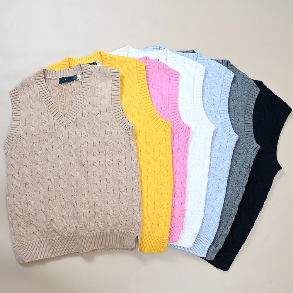 Женский осенне-зимний новый хлопковый вязаный жилет с вышивкой маленькой этикеткой V-Ne, универсальный простой персональный вариант всех