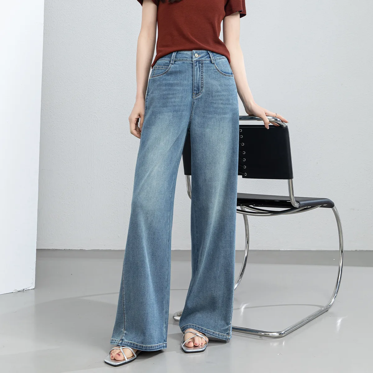 

Женские льняные джинсы Xingguo с широкими штанинами, модные, универсальные, струящиеся, с высокой талией, прямые, свободные, стройнящие, новые длинные брюки