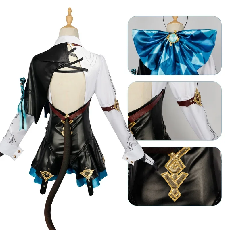 Lynette Magician Cosplay Game Fontaine Hotel Summer Puffs Wig Leather costume Uniform Outmade Halloween Women Dress