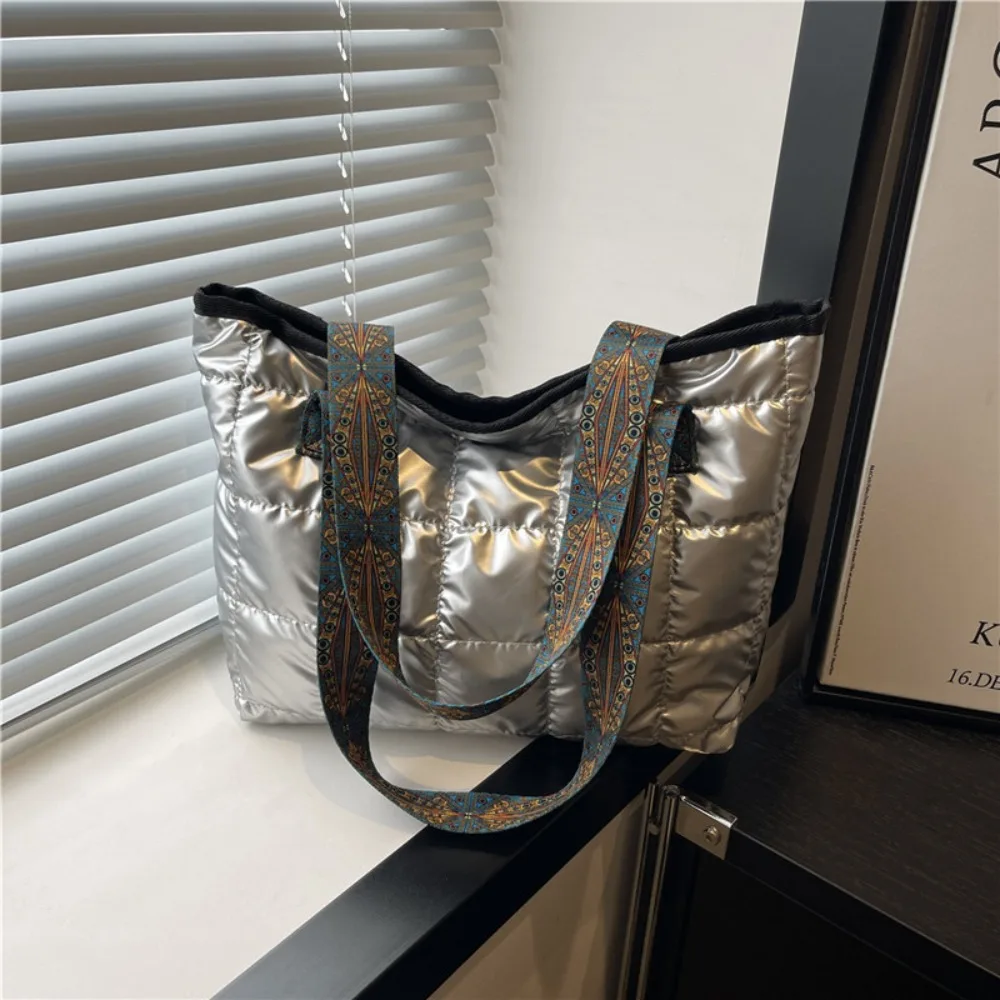 

Casual Large Capacity Shoulder Bag Space Cotton Lightweight Women Handbag Checkered Puffy Bag