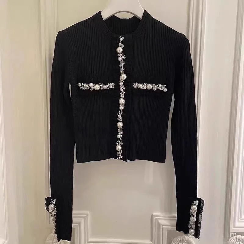 

Ele Bla Diamond Embellied Knitted Open Cardigan Women's Autumn Faion Sweater Top High-End Small Fraance Sle