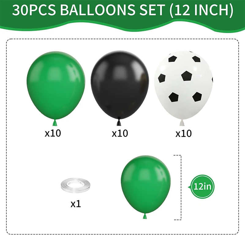 30Pcs/set Soccer Latex Balloons 12inch Helium Football Balloon for Boys Football Sports Theme Birthday Party Decoration Supplies