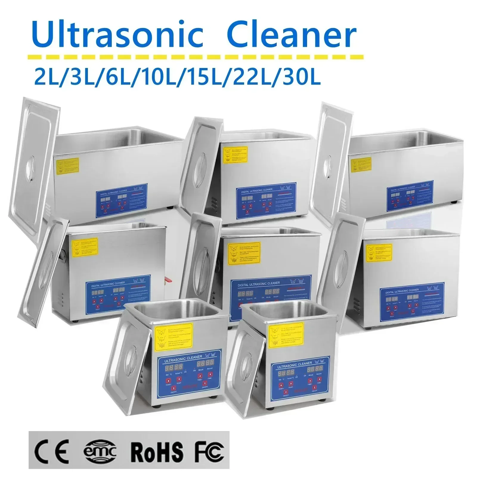 

VEVOR 1.3/2/3/6/10/15/22/30L 600W Ultrasonic Machine Ultrasonic cleaner with Heating Digital Timer For Denture Watches Glasses