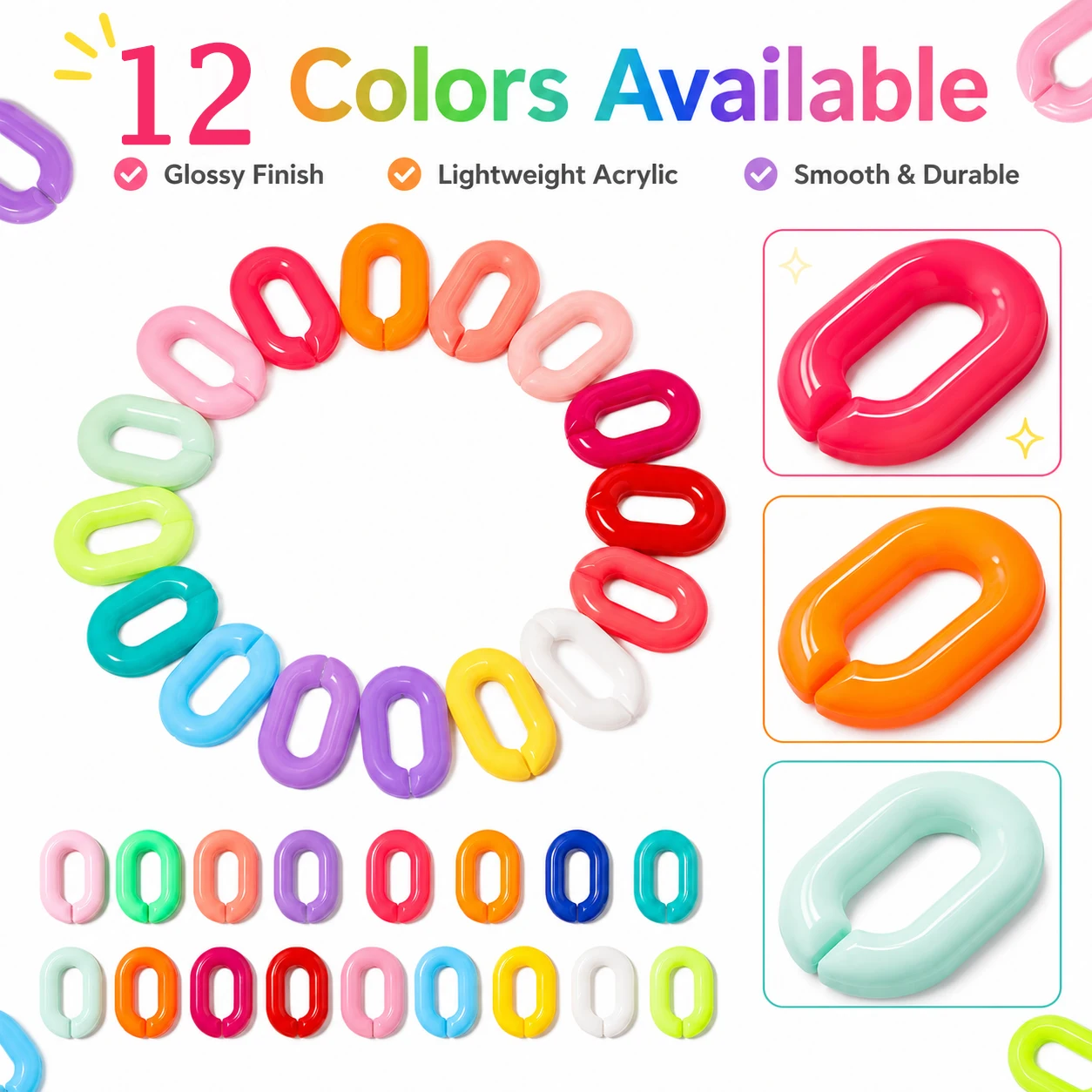 25-500Pcs 12x18mm Acrylic Chain Links, Colorful Plastic Connecting Chains for DIY Jewelry, Handbag Accessories, Keychain Making