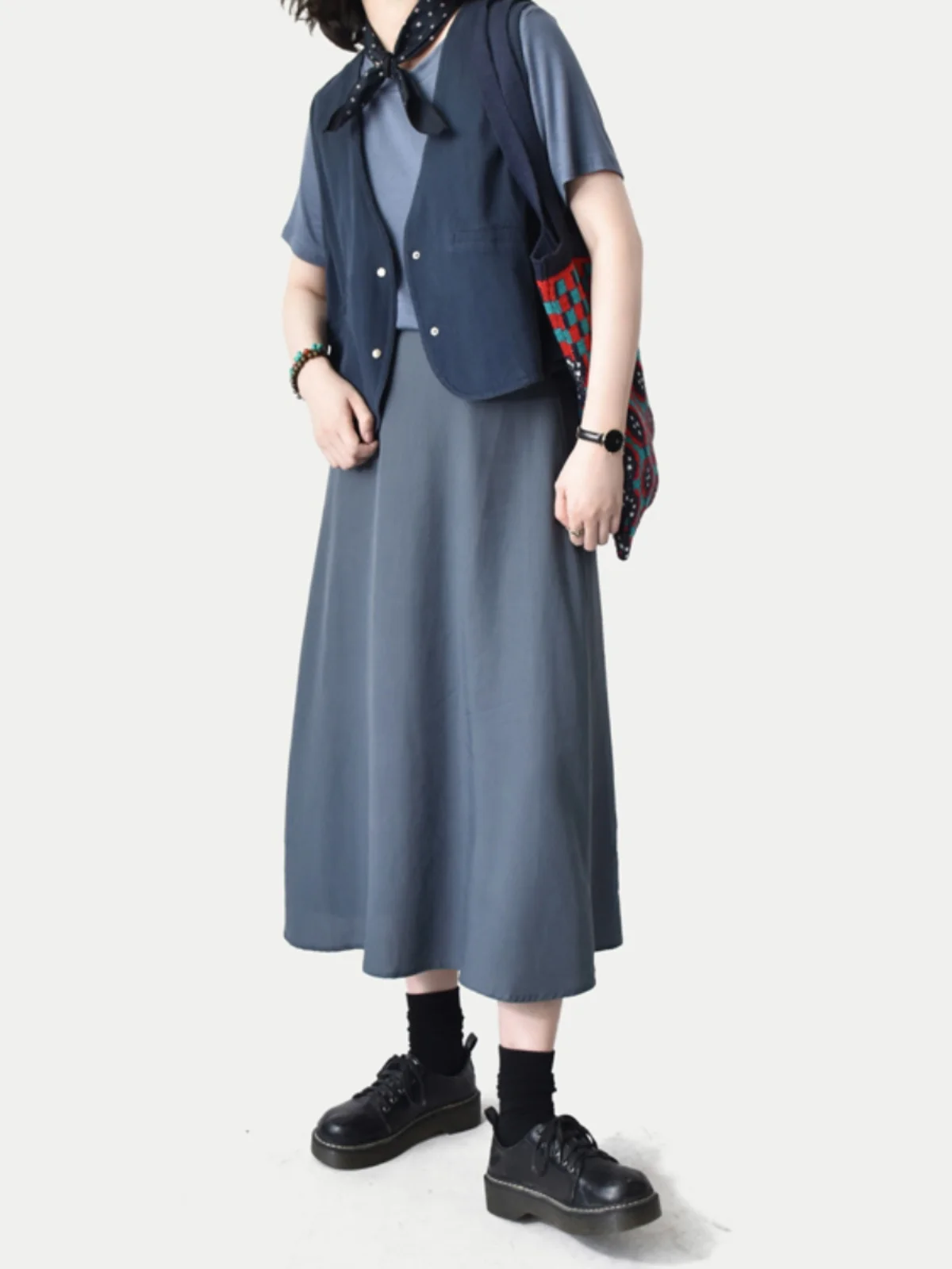 

Многоцветная легкая юбка А-силуэта с эластичным поясом для повседневной носки, простая, элегантная, средней длины, приталенная