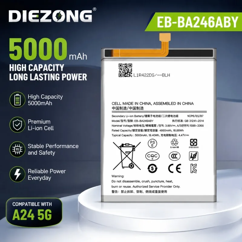 Hot‑selling In‑stock 2026 EB‑BA246ABY Mobile Phone Battery for Samsung A24 5G, High‑capacity Replacement Battery 5000mAh