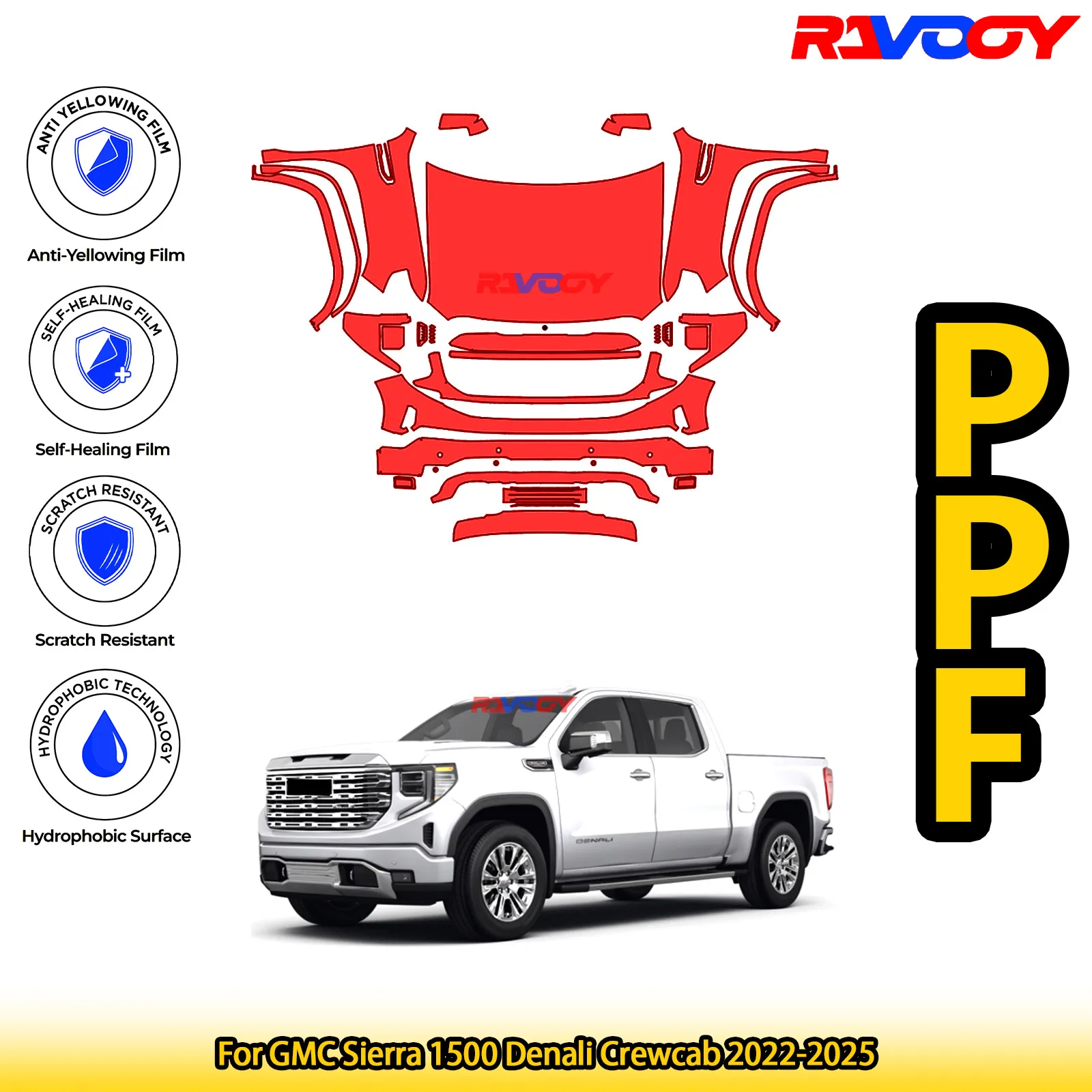 

Для GMC Sierra 1500 Denali Crewcab 2022-2025, глянцевая матовая черная предварительно вырезанная передняя пленка PPF, комплект защиты от краски