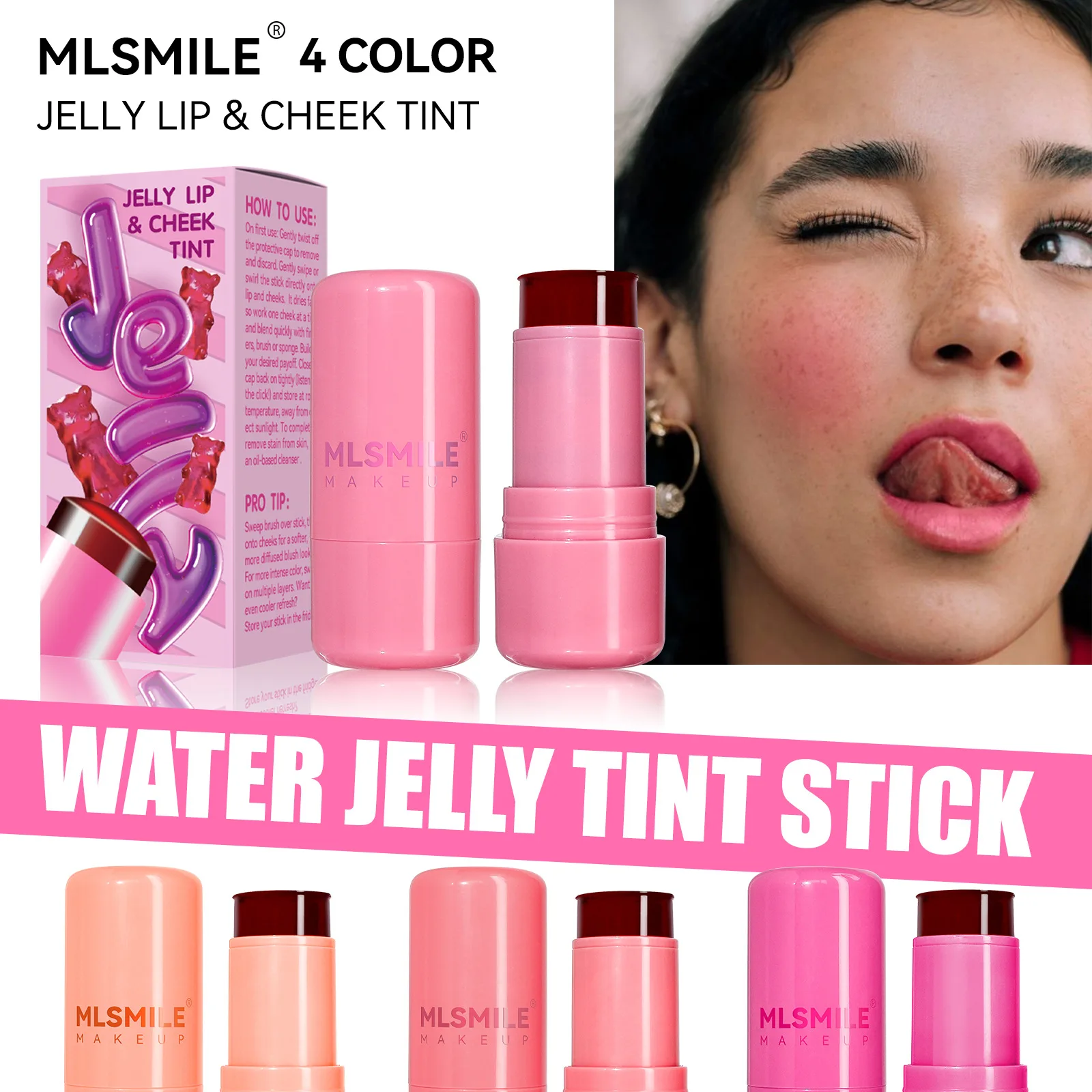 Jelly Powder Blusher 2in1 Blush and Lip 4 Color Rouge Stick Jelly Tint Hydrating Long-Lasting Coloring Vibrant