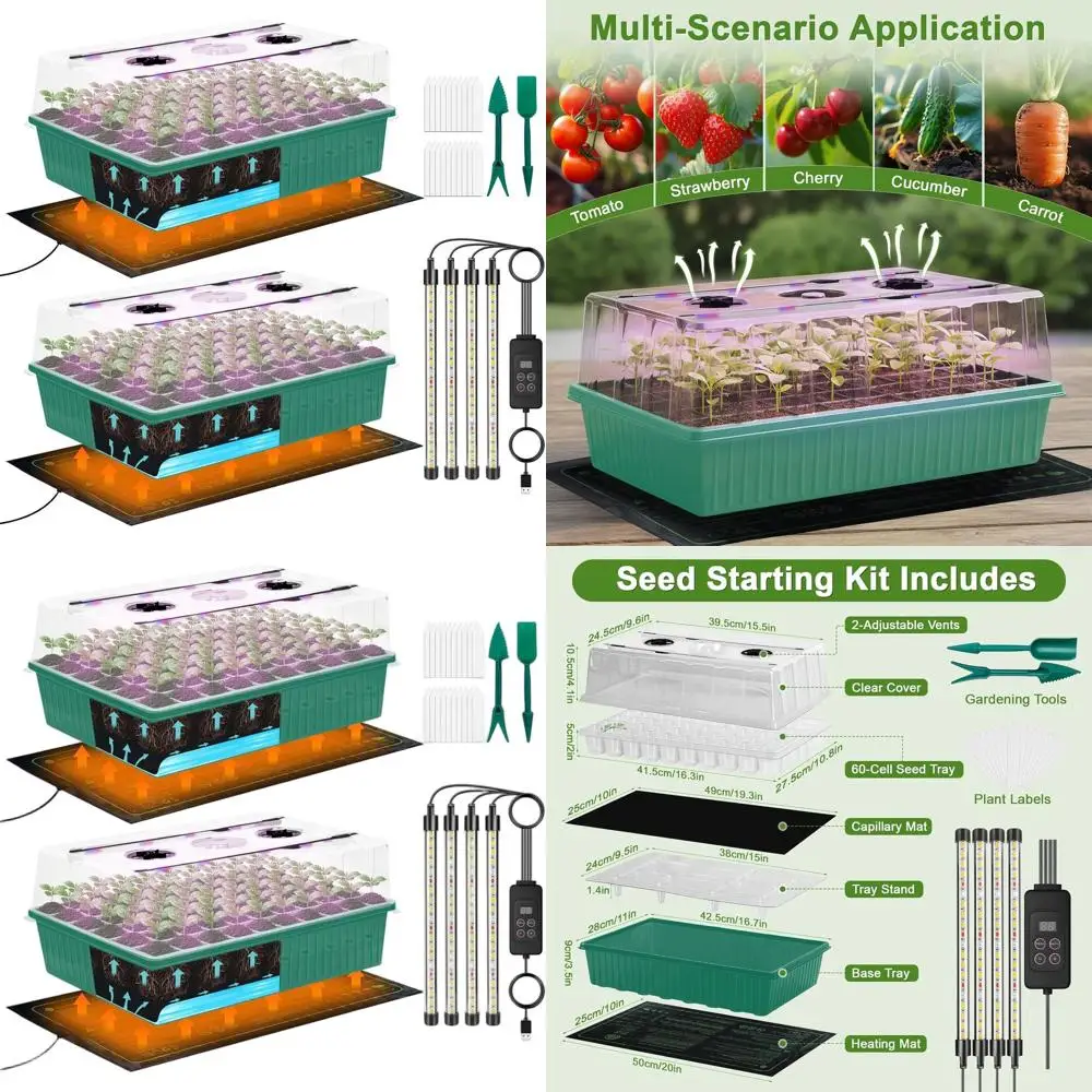 

Набор для проращивания семян в помещении с подсветкой, лотком, греющим ковриком и колпаком для проращивания растений