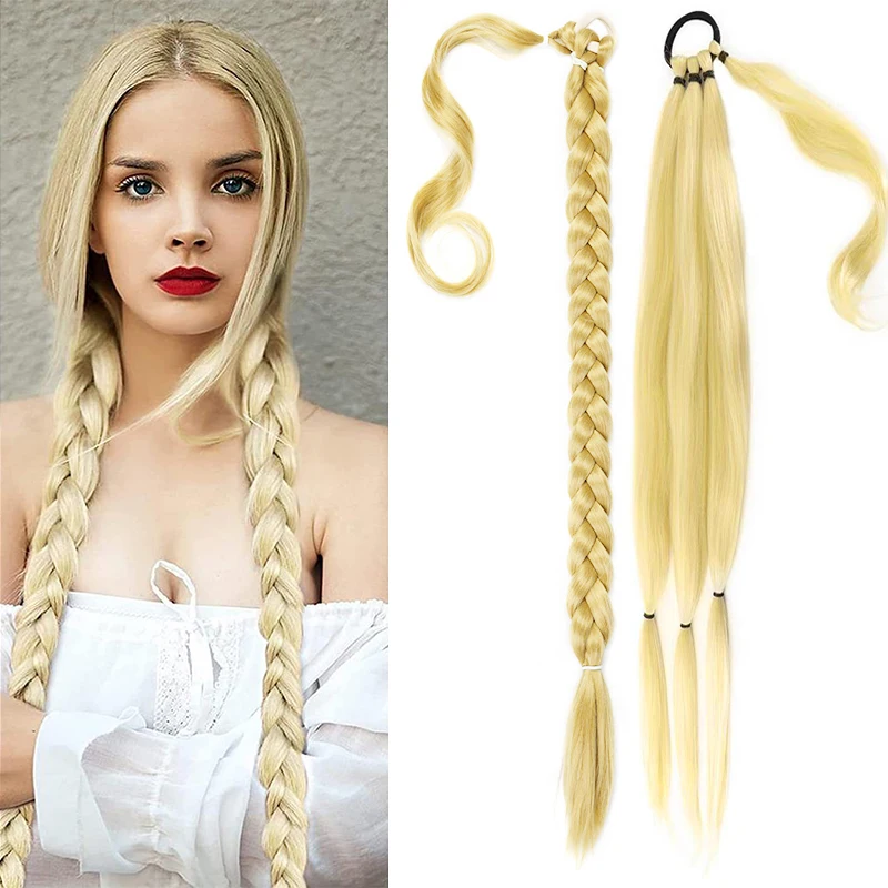 

Long Braid Ponytail Extension with Hair Tie Straight Sleek Wrap Around Hair Extensions Synthetic Hairpieces for Women Daily Wear