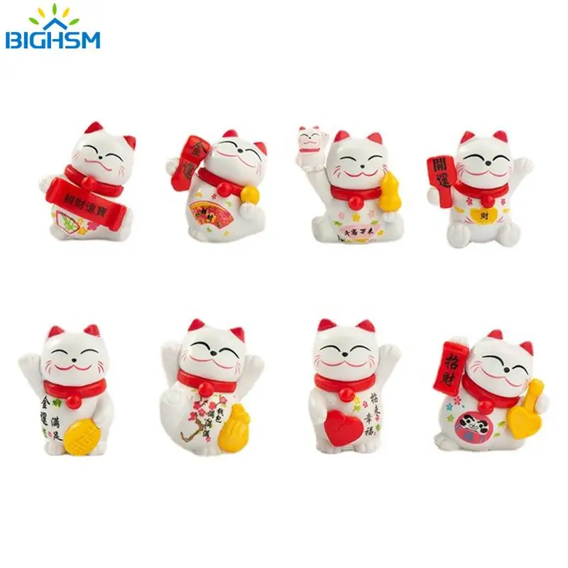 Mini Lucky Fortune Cat Decoration Home Feng Shui Kawaii Wealth Cat Maneki Neko Ornament Creative Toy Sculpture Statue Decor