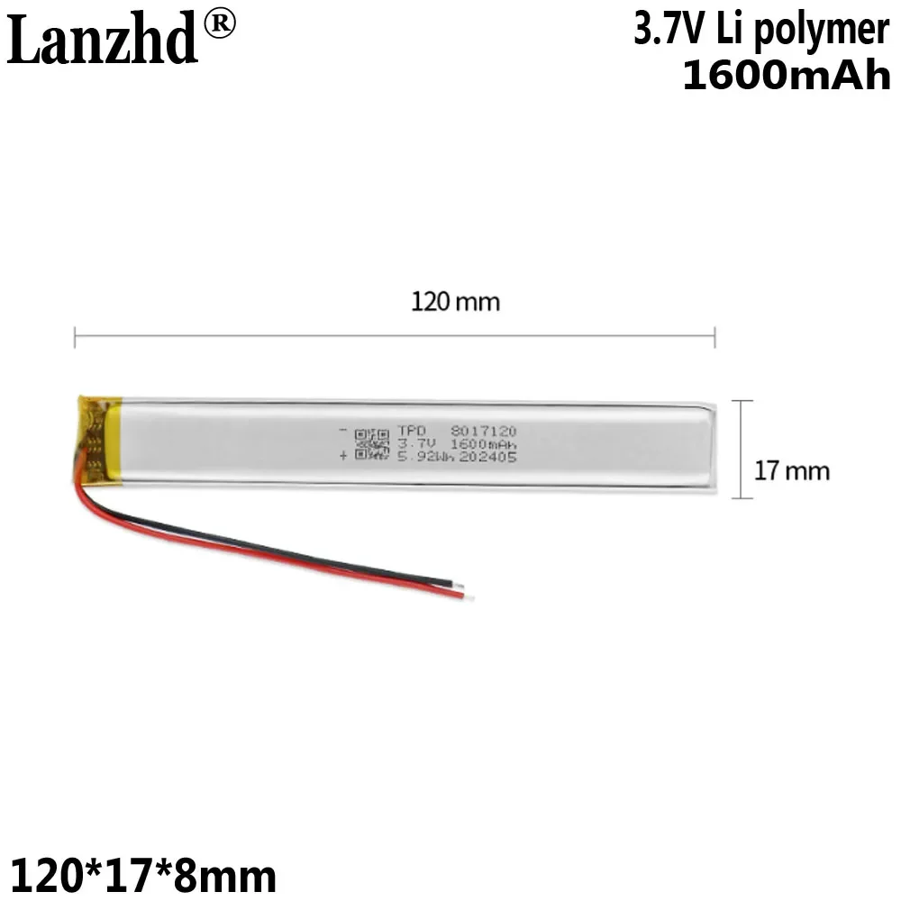 

3.7V polymer battery For induction LED light power bank pouch battery wardrobe light strip long strip battery 8017120 1600mah