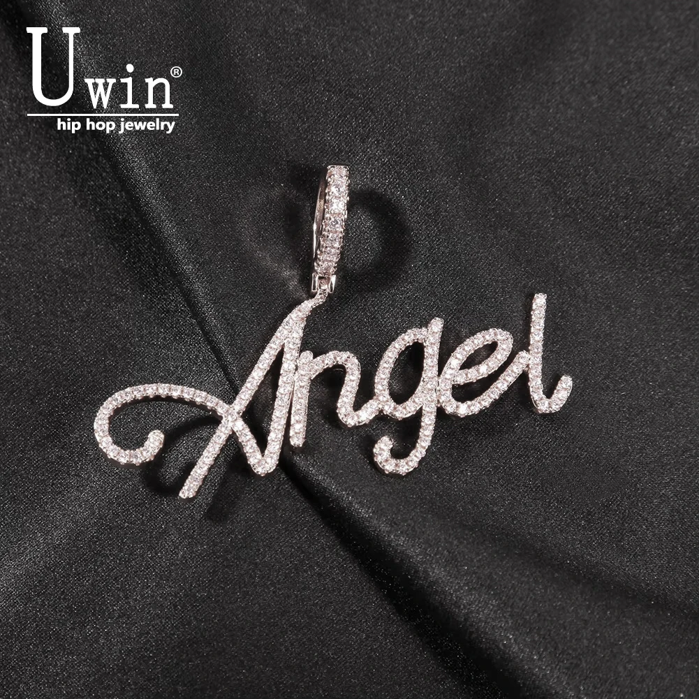 

Uwin на заказ, новый стиль, тонкий кулон с буквами курсив, теннисная цепочка, золотой художественный шрифт ручной работы, простые ювелирные изделия в стиле хип-хоп