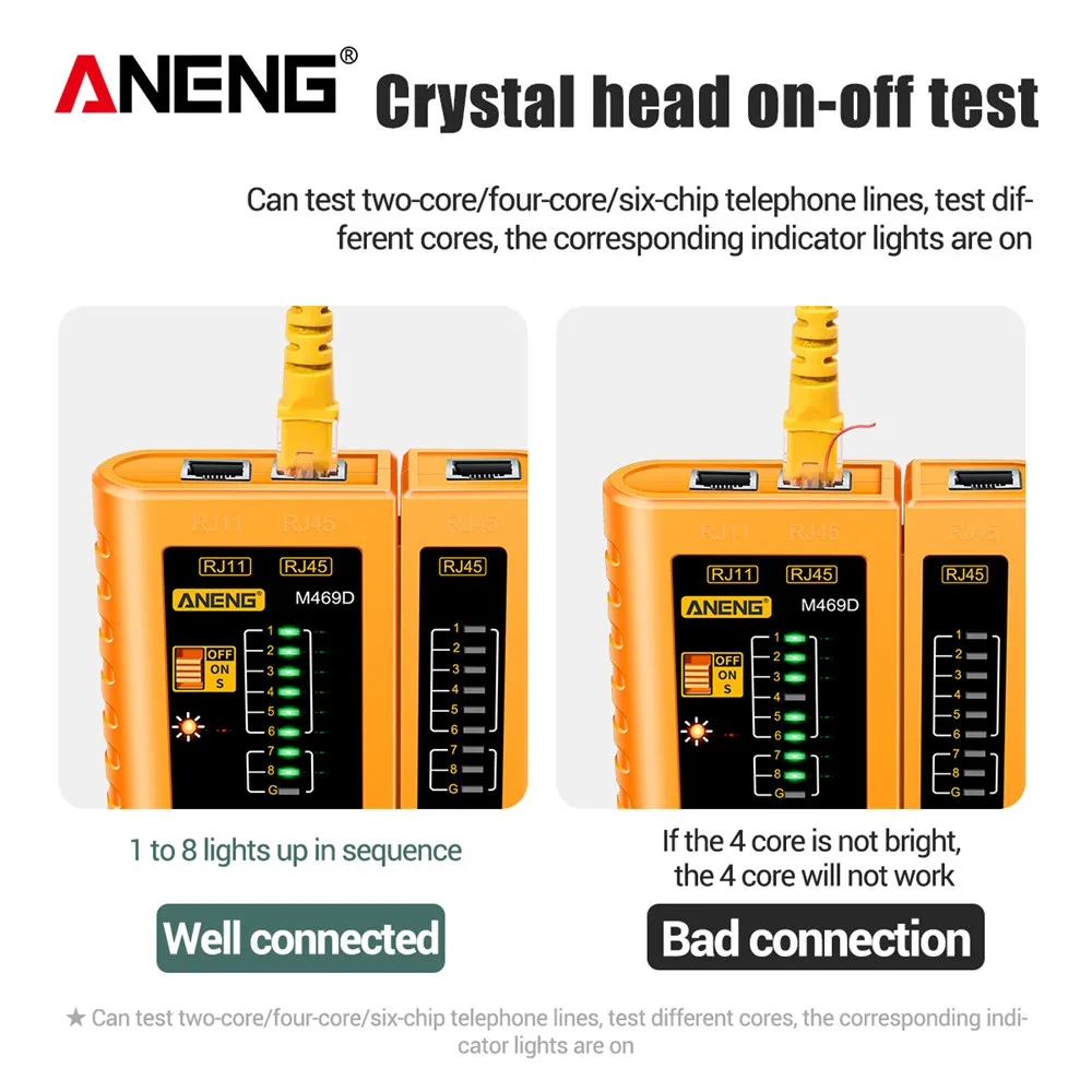 ANENG-probador de Cable lan M469D, herramienta de reparación de red, RJ45, RJ11, RJ12, CAT5, UTP