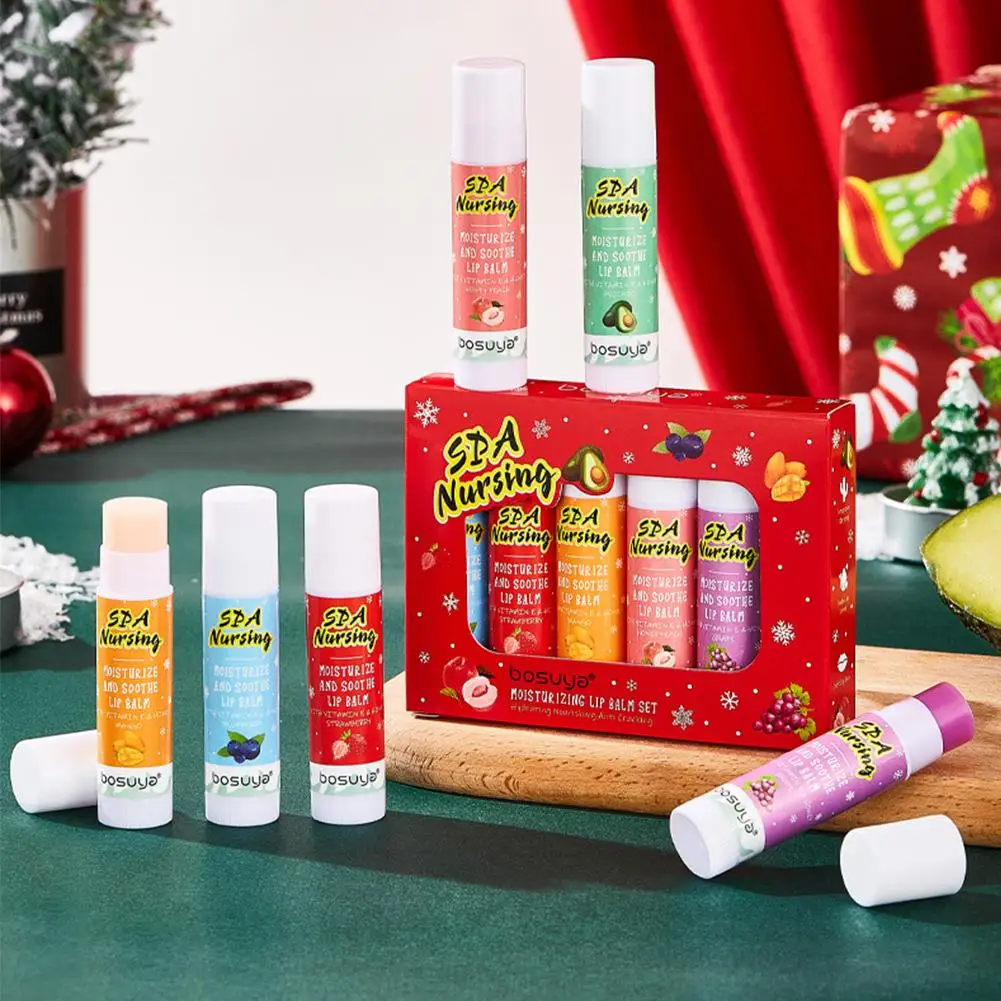 6pcs Christmas Lip Balm Set Fruity Moisturizing Lip Care Kit Hydrating Nourishing Anti-Cracking Lip Balm Gift Set For Women Men view 3