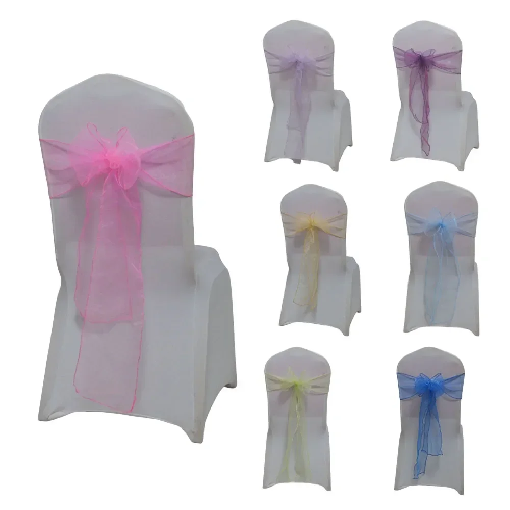 50pcs Organza Sashes For Romantic Wedding Chair Decoration Butterfly Knots Restaurant Christmas Birthday Banquet Party Sash