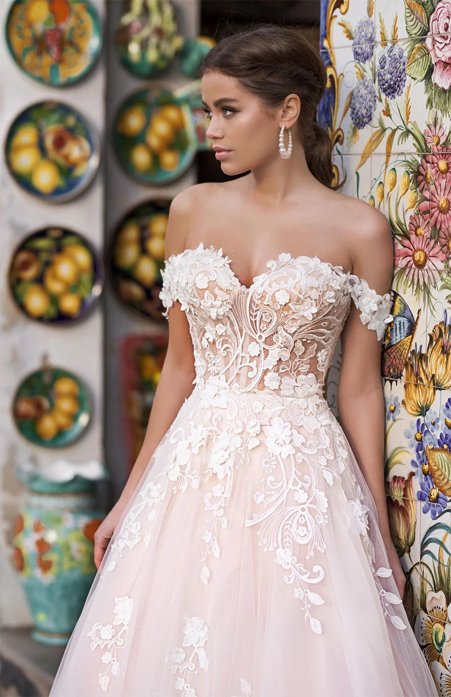 Illusion Brautkleider Tüll mit Spitze Appliques Sexy Weg Von der Schulter A-line Sommer Hochzeit Kleid vestido de noiva