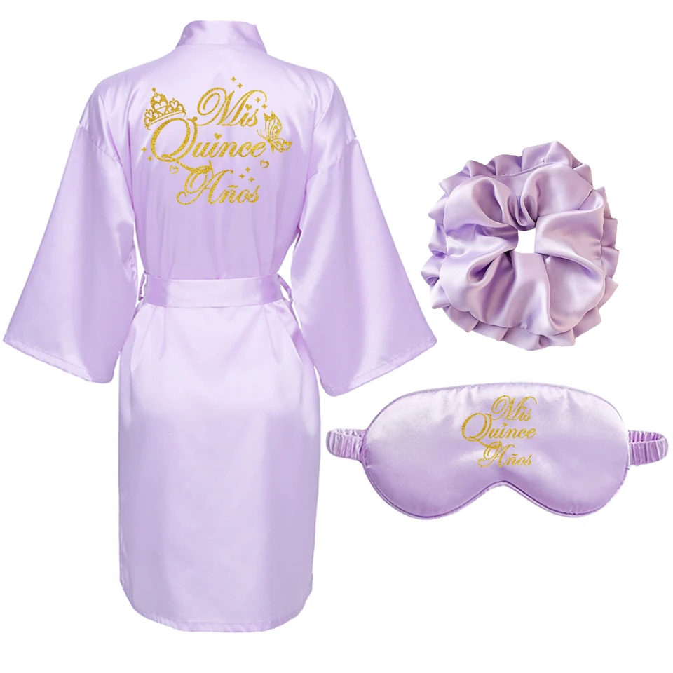 لافندر Mis Quince Años رداء Dama de la Quinceañera رداء 15 سنة هدية حفلة Mis XV Robes Scrunchies قناع مجموعة