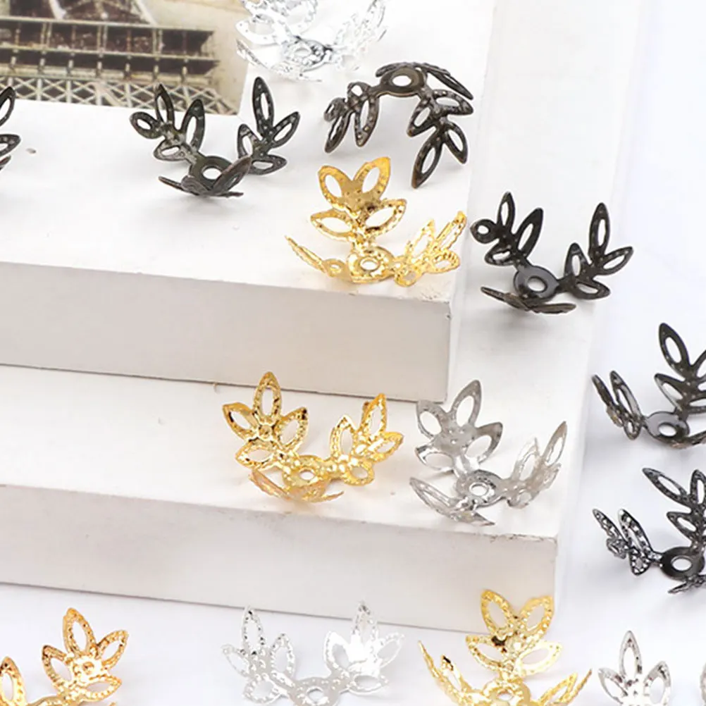 

400pcs Three Leaf Flower Cap Jewelry Accessories Metal Diy Earring Making Materials Durable Multi-Use Craft Supplies For