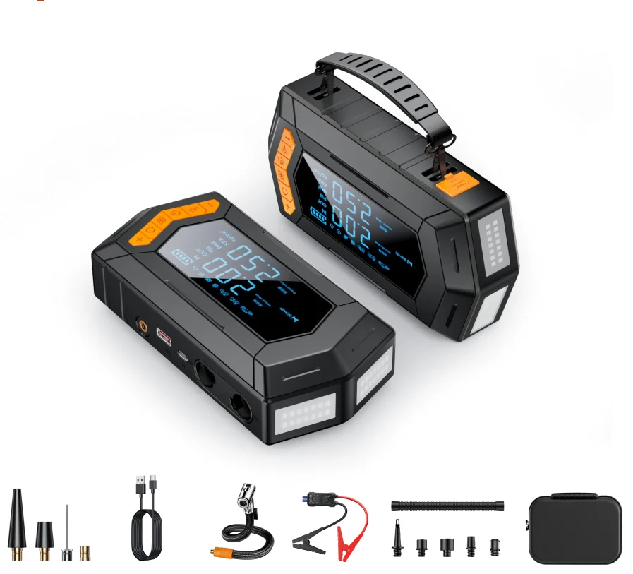 12V Car Power Bank 12000mAh Battery Booster Jump Starter Air Compressor Pump for  Diesel Vehicle 2400A