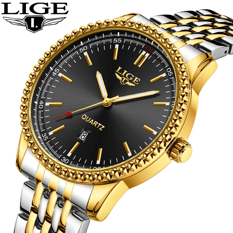 

LIGE Fashion Luxury Men's Watches Business Casual Stainless Band Wristwatch for Men Waterproof Luminous Date Clocks Reloj Hombre