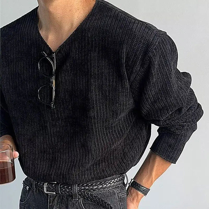 سترة طويلة محبوكة فضفاضة تناسب رقيقة مستديرة Ne لون نقي عادية Sle ألياف البوليستر موسم الشتاء الشباب الرجال Faion