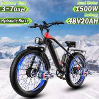 DUOTTS Electric Bike 1500W Dual Motor 48V20AH Lithium Battery Hydraulic Brake Electric Bicycle 26*4.0 Inch Fat Tire Snow E-bike