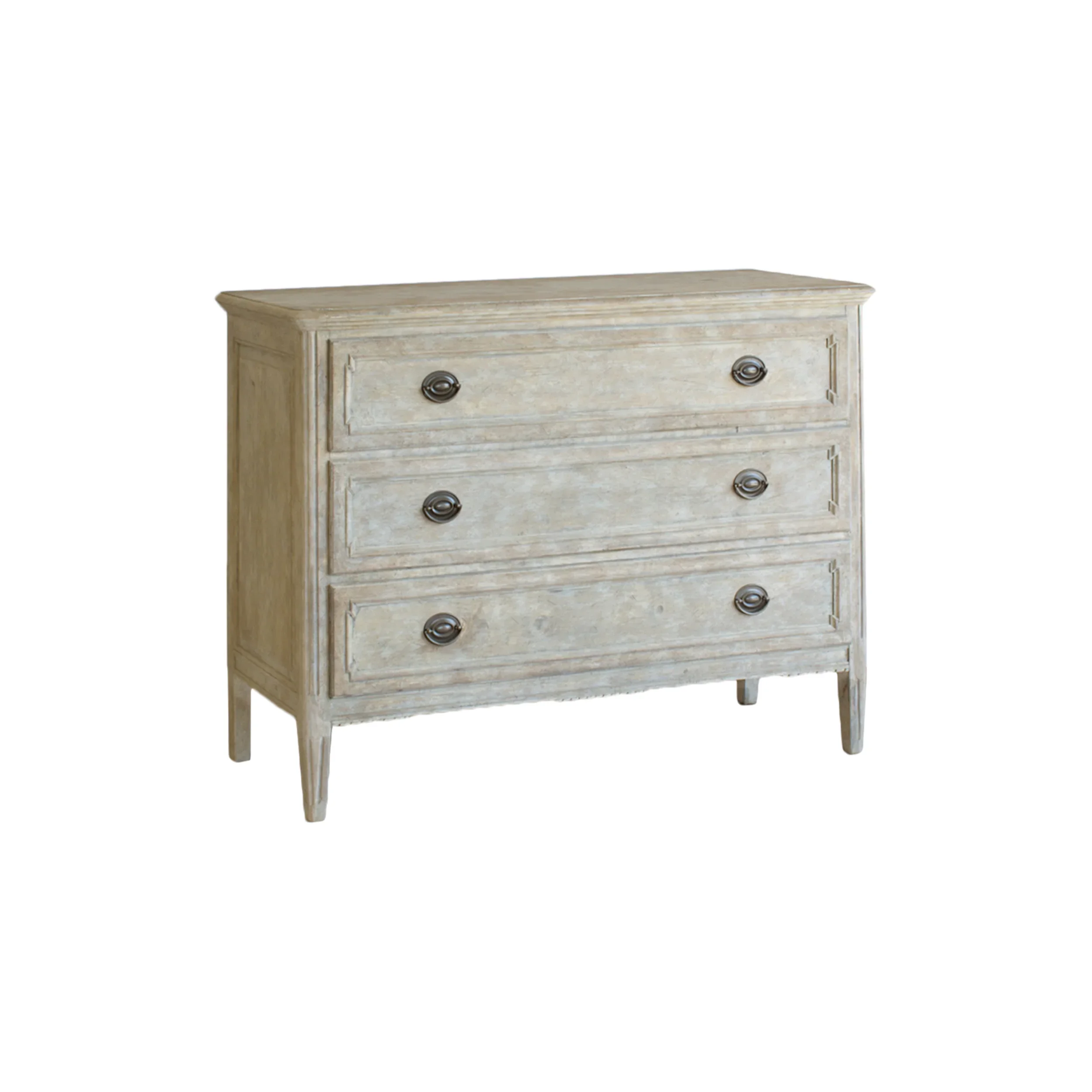 Commode de style campagne française, finition rétro, en bois de bouleau massif, 3 tiroirs – Design autoportant durable et écologique pour salon et chambre à coucher