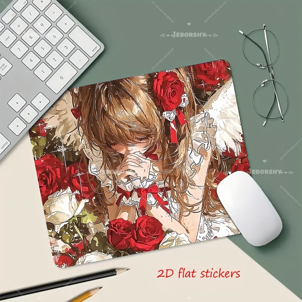 

Angel Anime Girl with Red Roses Large Mouse Pad Non-slip Desk Mat for Gaming Office Laptop