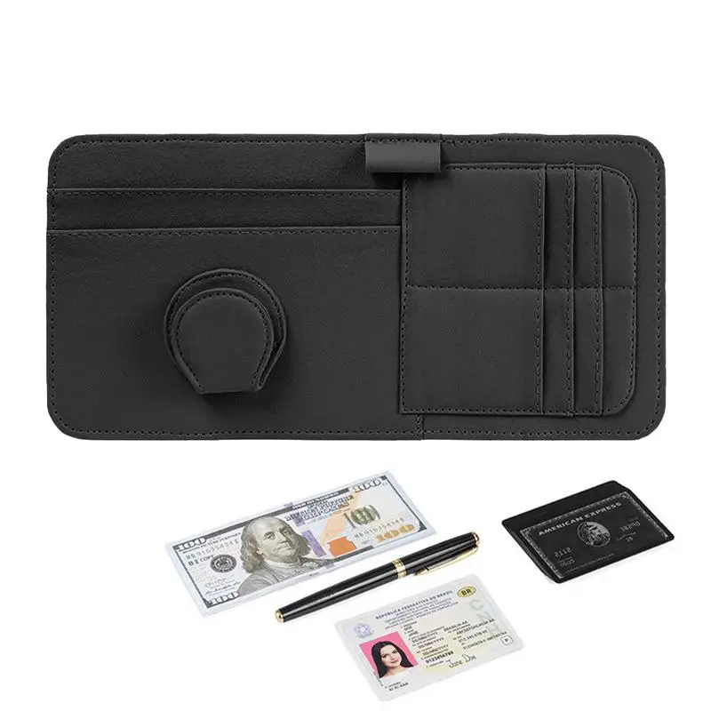 Car Visor Organizer Small PU Leather Visor Card Holder Car Visor Accessories Auto Interior Pocket Multi-Pocket Storage Pouch For