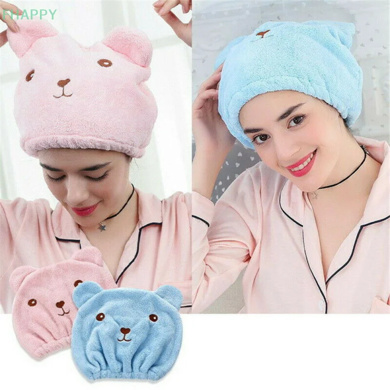 Gorro de secado de pelo de oso de dibujos animados para adultos, bufanda gruesa para la cabeza, gorro de ducha, toalla de champú, turbante de baño, 1 piezas