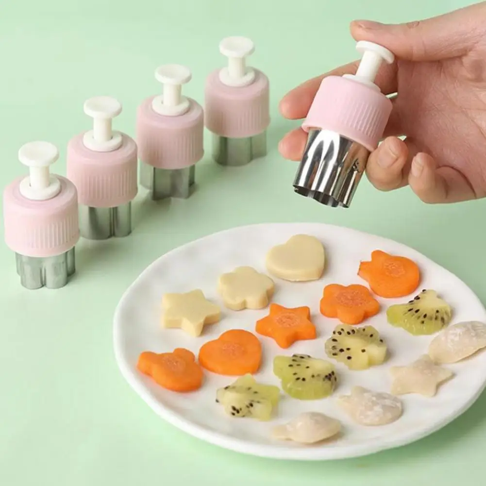 Juego de cortadores de galletas de acero inoxidable, moldes de galletas estilo prensa, cortador de verduras de acero inoxidable, formas para niños, hornear alimentos