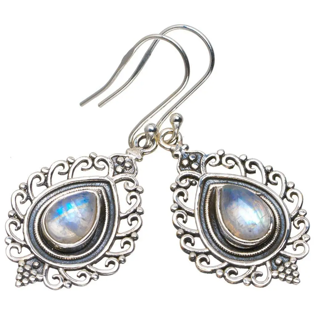 

StarGems® Natural Rainbow Moonstone Handmade Unique 925 Sterling Silver Earrings 1.75" A2178