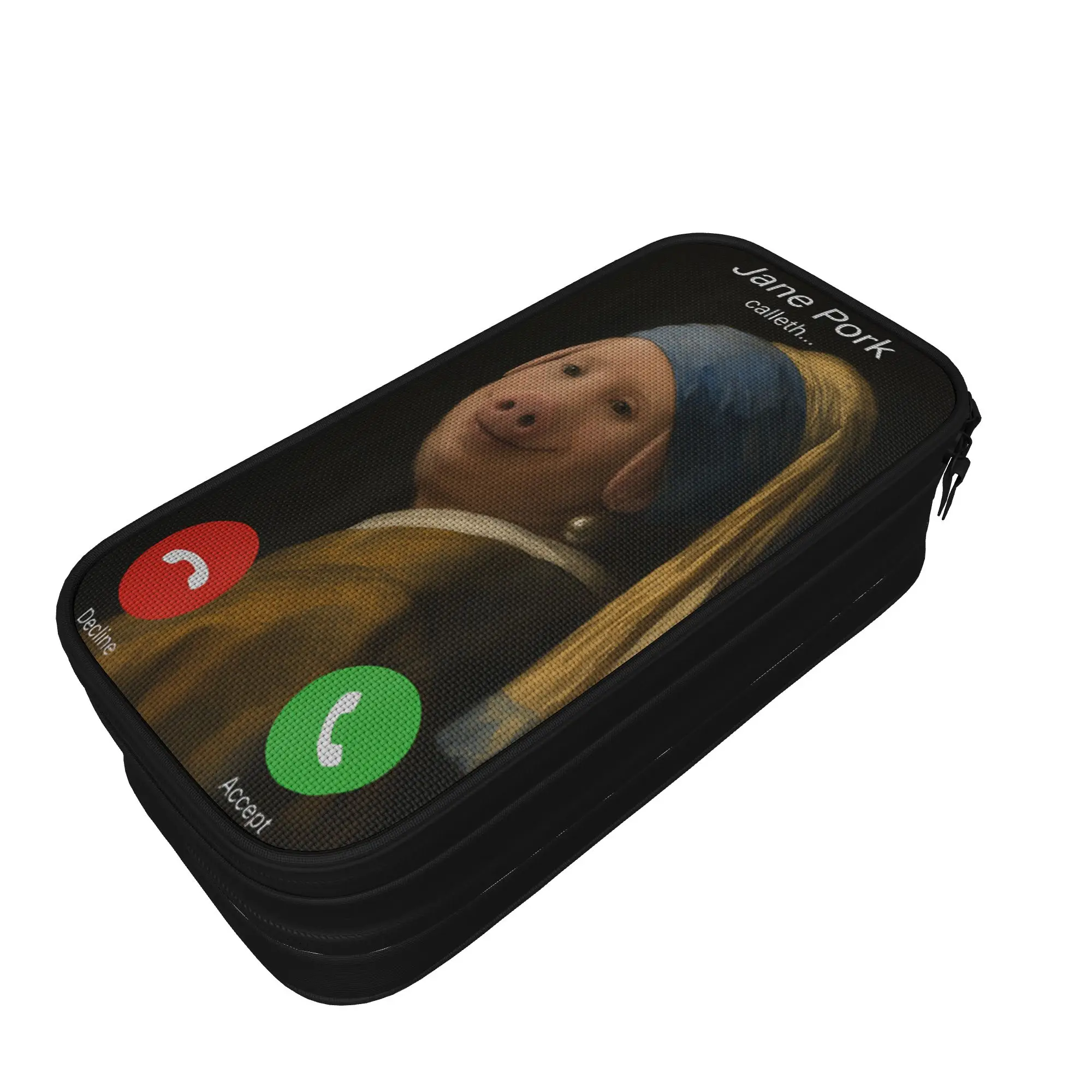 John Pork Girl with a Pearl Earring Vermeer Funny Meme Viral Pencil Case  Portable Pencil Box Child Canvas School Pencil Cases