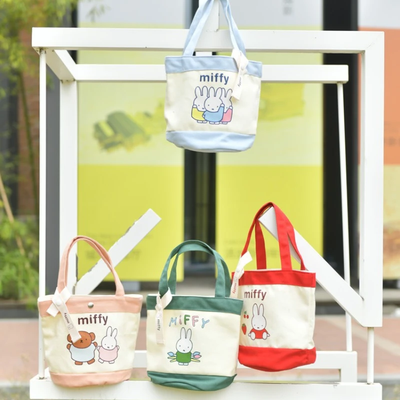 

Miffy Mini Tote Bag Cartoon Bunny Vibrant Dopamine Color Water Bucket Purse Durable Canvas Handheld Bag for Daily Use & Travel