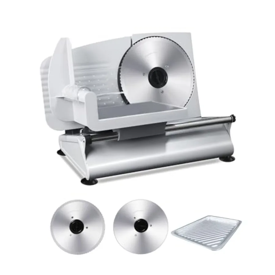

Meat Slicer Machine for Home - 200W Electric Food Slicer with 2 Removable 7.5" Stainless Steel Blades and Tray Adjustable and C