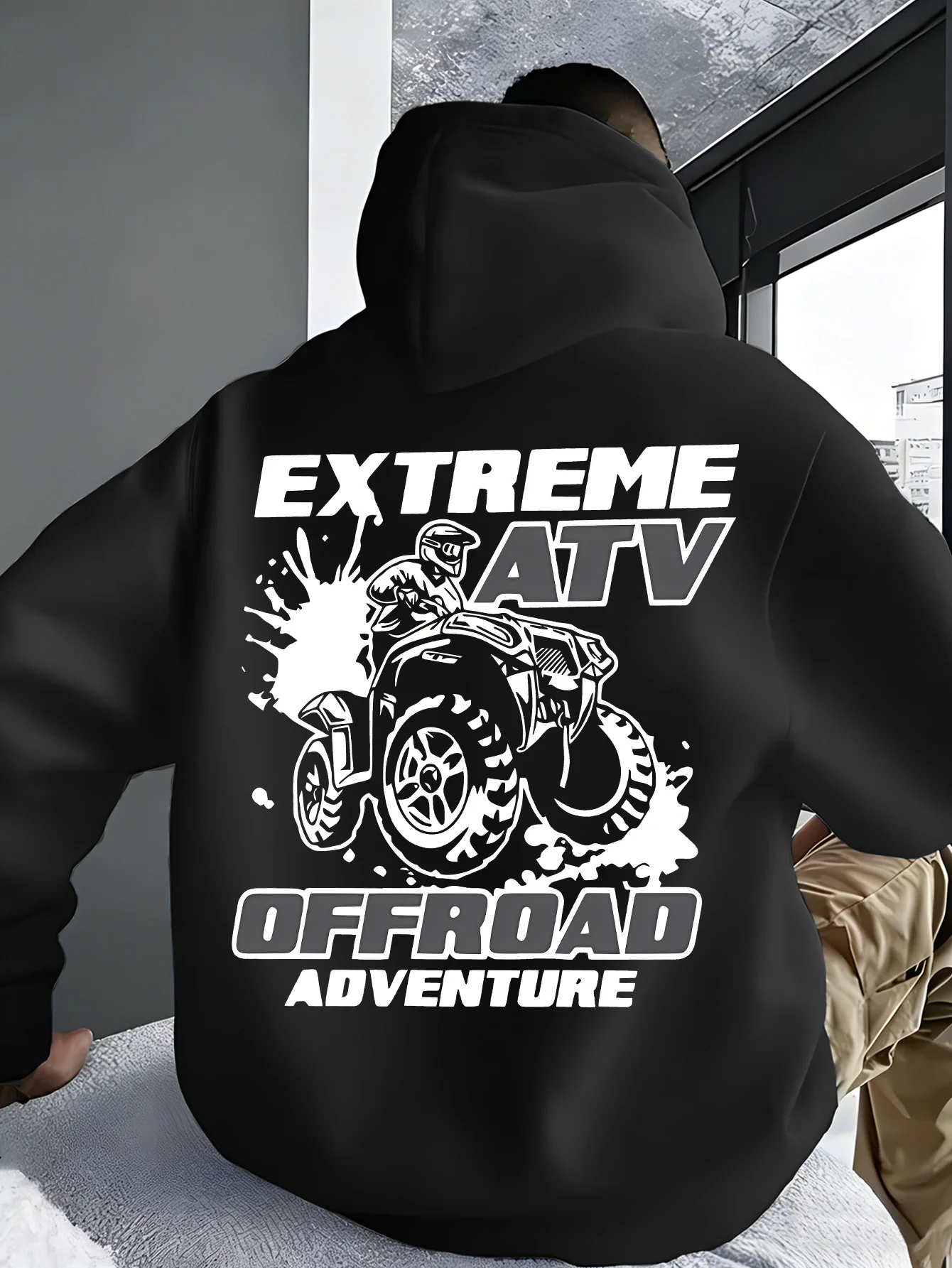 Men Extreme ATV Offroad AdventureBackPrint Hoodie AllTerrain Vehicle GraphicOversized HoodedSweatshirt Casual StreetwearPullover