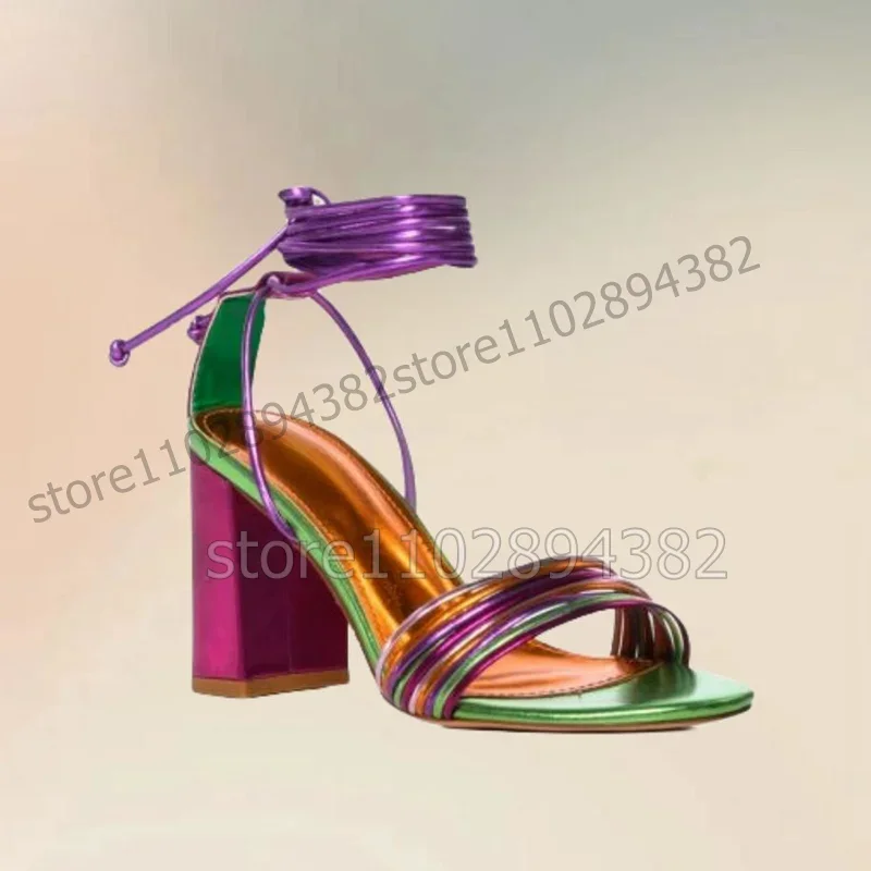 

Colorful Strappy Open Toe Twine Sandals Lace Up Women Shoes Chunky High Heels New Fashion Party Summer 2023 Zapatos Para Mujere