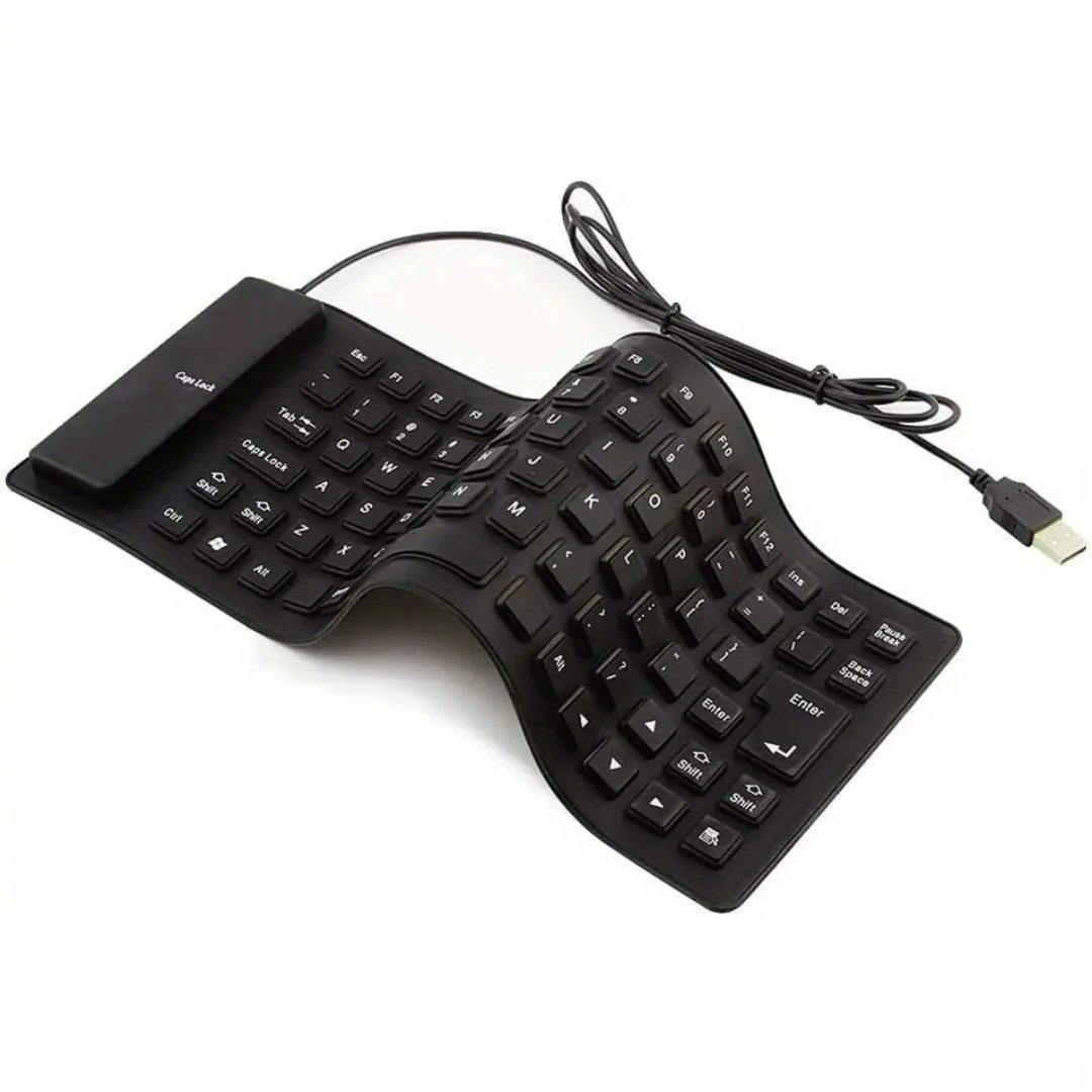 

Travel-friendly Portable Keyboard: Foldable, Silicone, Silent, Soft-Touch Keyboard with USB Wired Retractable Cable for PCs
